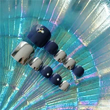 J-164 Смоки синие заклепки носочки для ногтей маникюр патч готовой продукции 24 шт поддельные ногти патч для ног