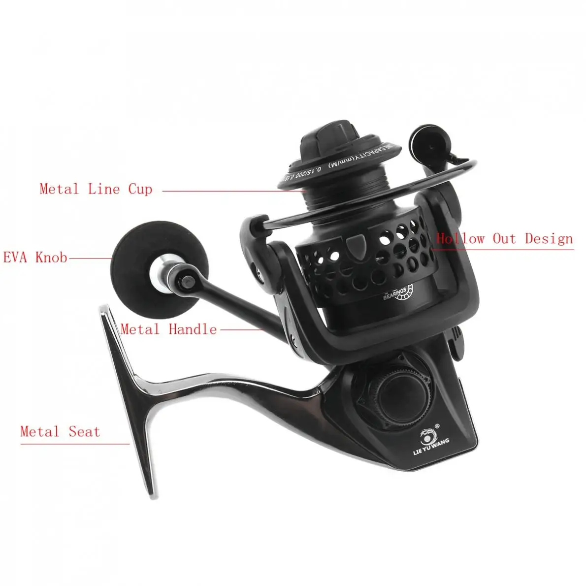 2000 Series 13+1BB 5.2:1 Metal Spinning Fishing Reel Hollow Out Spool Giving Spare Nylon Line Cup Spinning Fishing Reels