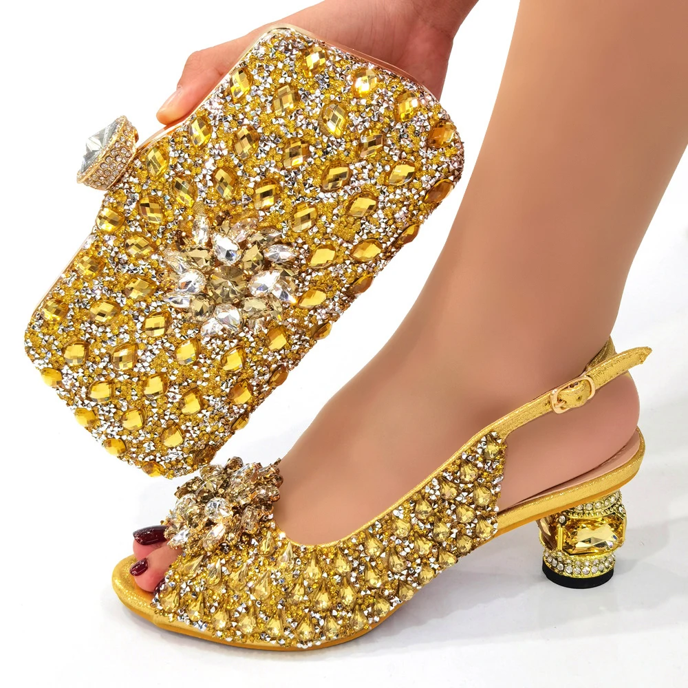 Doershow beautiful Italian Shoes And Bag Sets For Evening Party With Stones Italian Leather Handbags Match Bags!!HWE1-1