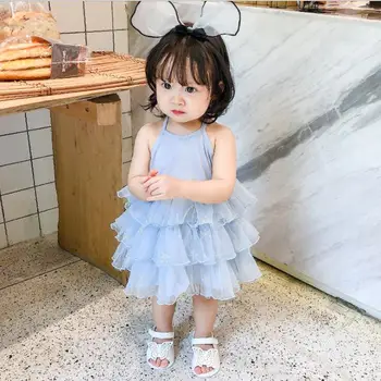 

2020 Korea Style Baby Girls Princess Dress Fashion Cotton Summer Girls Vest Dresses 0-3 Years QH531