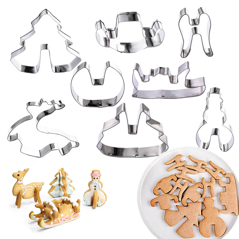 

DIY Stainless Steel Christmas Cookie Cutters 3D Gingerbread House Biscuit Mold Fondant Cake Decorating Tools 8Pcs/Set