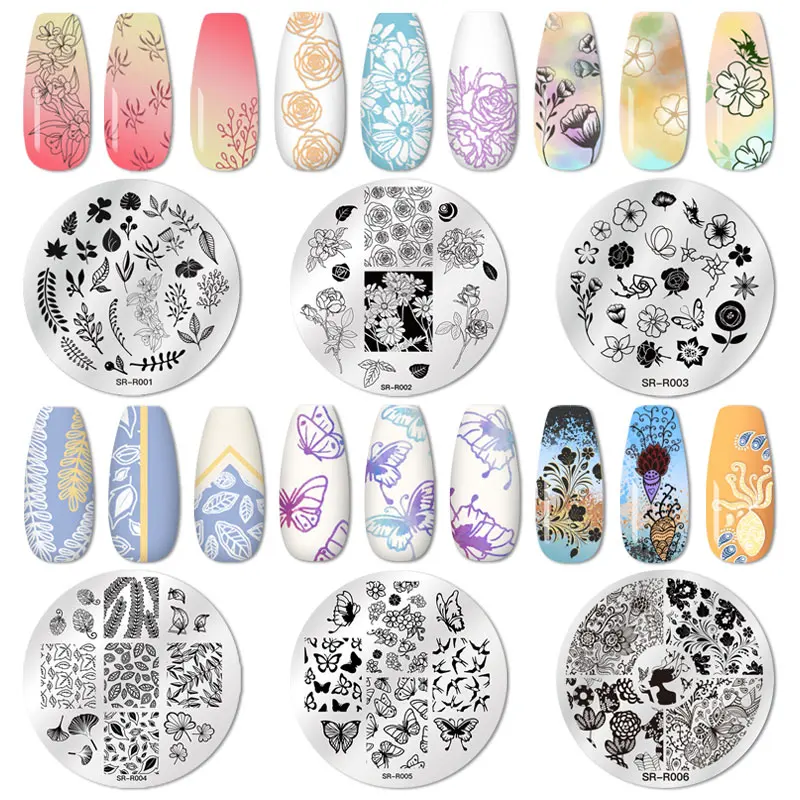 RBAN NAIL Art штамп штамповка изображения Набор круглых прямоугольных из нержавеющей