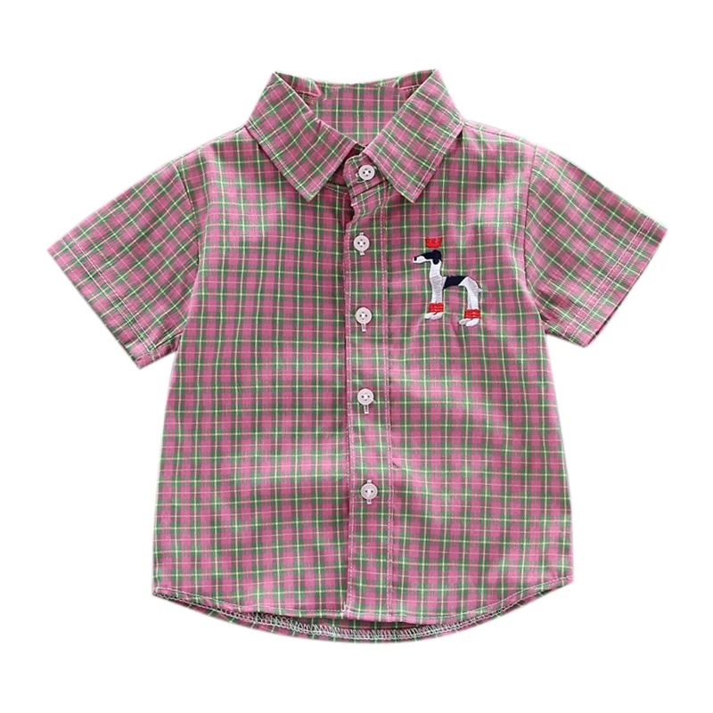 Летняя одежда для маленьких мальчиков, детские топы в клетку с короткими рукавами и цветочным принтом, рубашки, Повседневная Блузка - Цвет: P