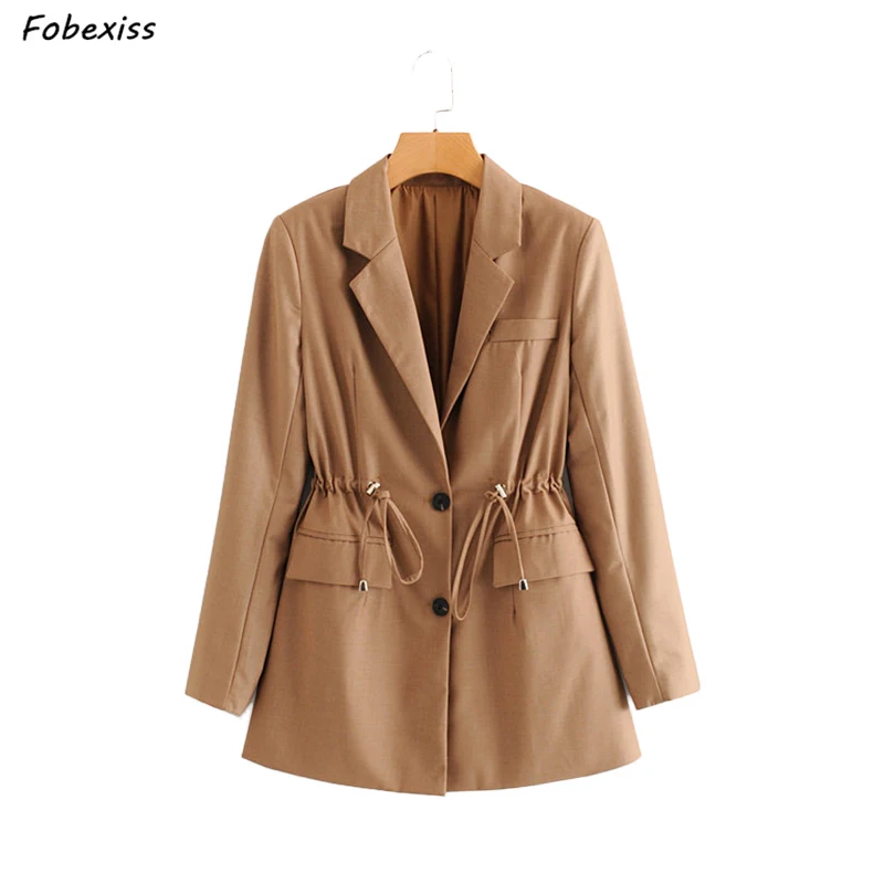

Plus Size Blazer Woman Khaki Office Lady Belted Blazer Suit Solid Formal Workwear 2019 Autumn Highstreet Women Coat Outerwear