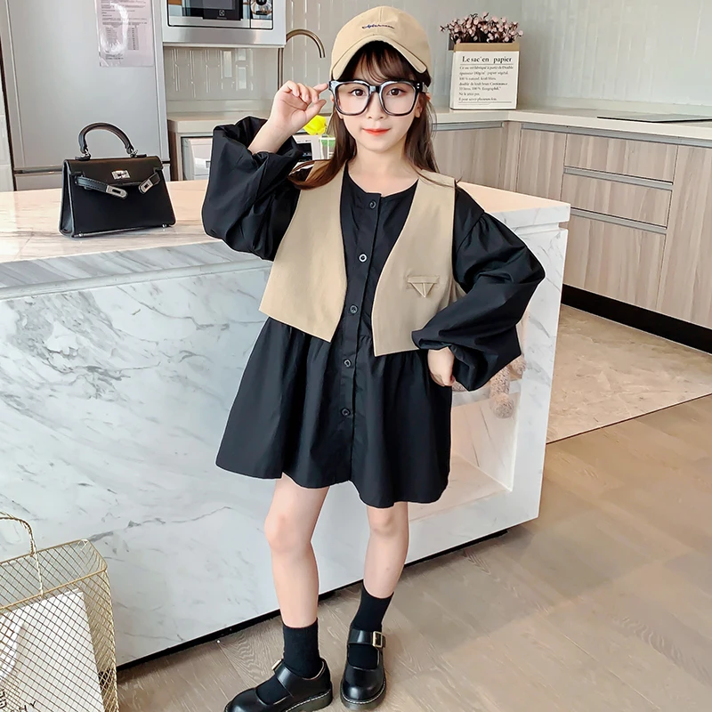 

Teen Girls Dress Spring Autumn Children Princess Costume With Vest Kids Dresses for Girls Teenager Clothing 10 12 13 14 Years