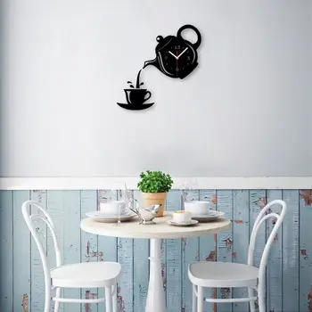 

Creative Diy Acrylic Coffee Cup Teapot 3D Wall Clock Decorative Kitchen Wall Clocks Living Room Dining Room Home Decor Clock