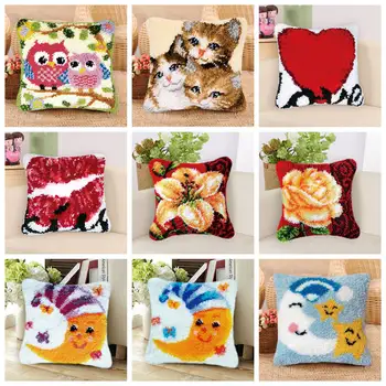 

Cushion Latch Hook Kit Rug Canvas Pillow Mat DIY Craft Pillow 43x43CM Cross Stitch Needlework Crocheting Embroidery Decor