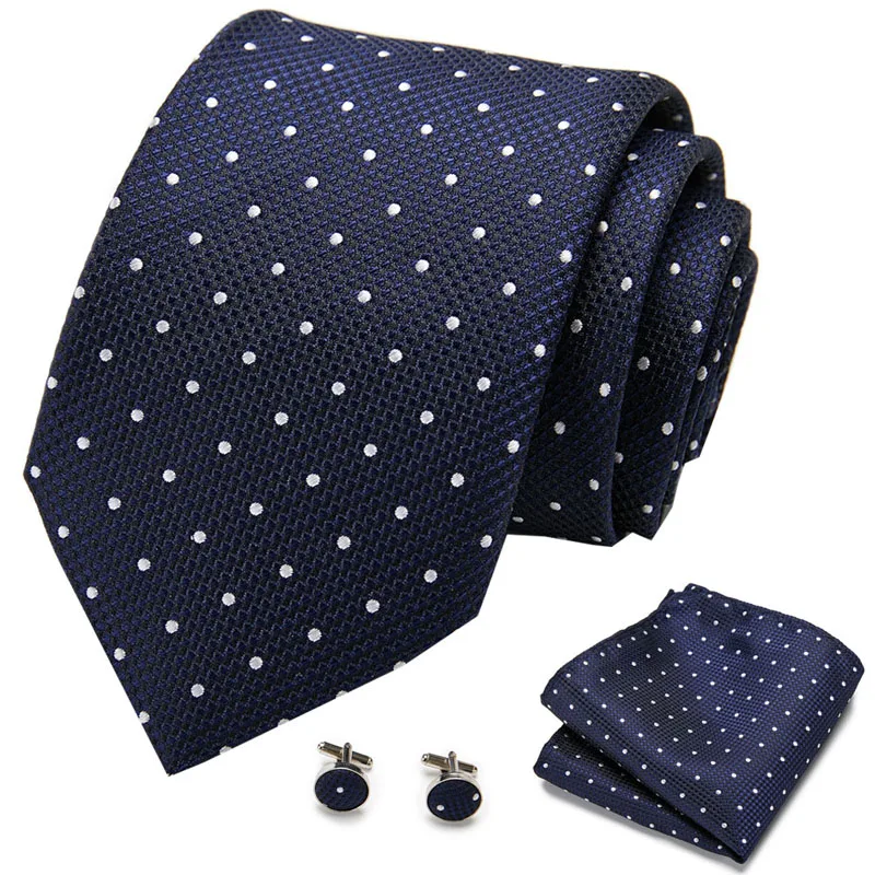 

Top grade Luxury Mens Ties Paisley Blue Silk Tie with Hanky Tie Set Cufflinks Buisness jacquard Woven Neck Tie