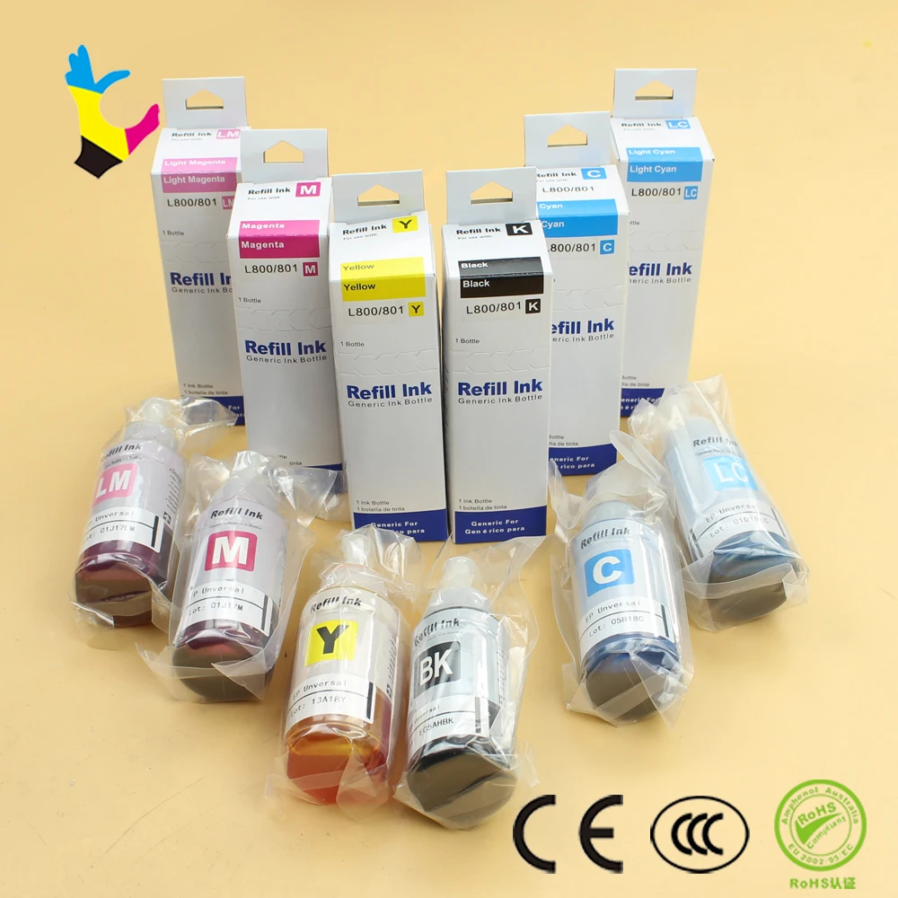 

70ml bottle Dye ink 6 color Refill Ink Kit for Epson L800 L801 printing ink Cartridge T6731-T6716