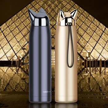 

320ml Stainless Steel Double Wall Thermos Bottle Vacuum Flasks Cute Cat Fox Ear Thermal Coffee Milk Travel Leak-proof Drinkware