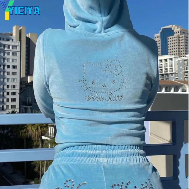 Tracksuit Zipper Two Piece Pants Set Velour Suit Y2k Tracksuit Winter Hoodies Suit Long Sleeved