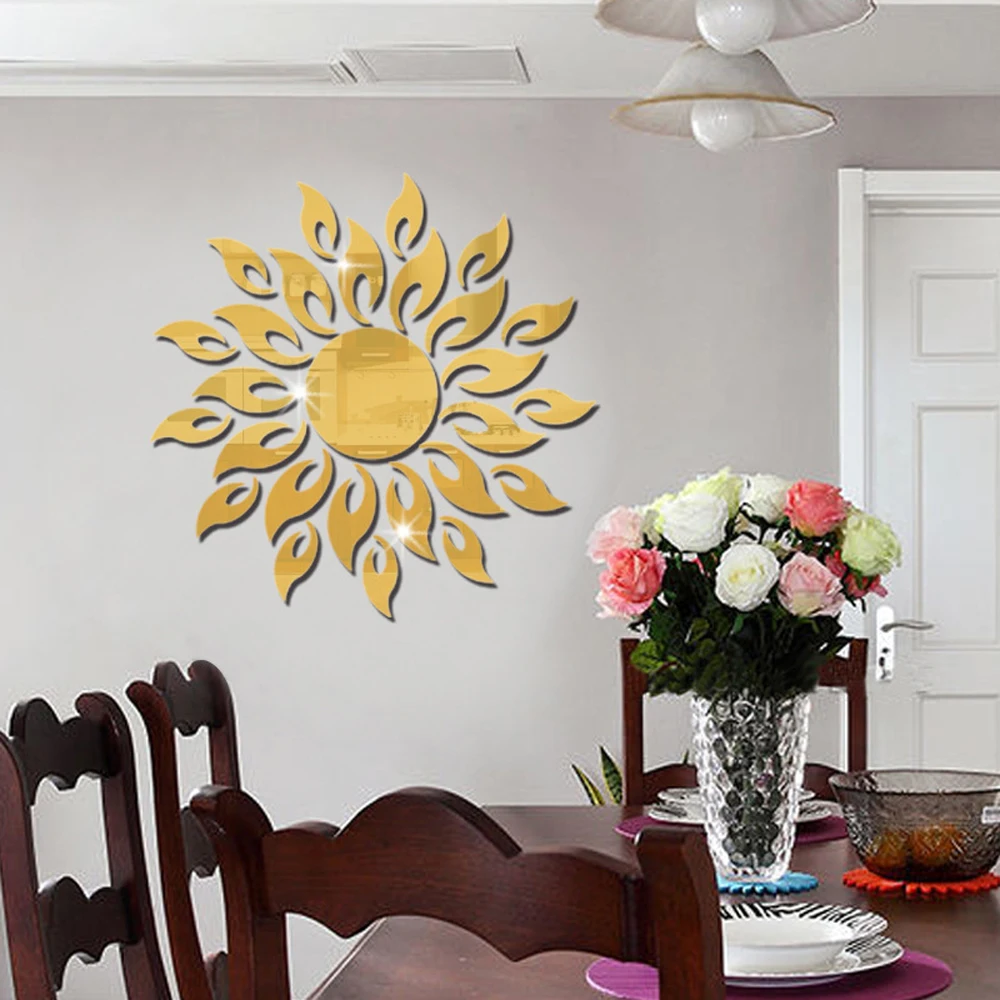 

Removable Sunflower 3D Acrylic Mirror Stickers Decorative Wall Mirror Sticker Decal Vinyl for Home Decoration DIY Mirrors
