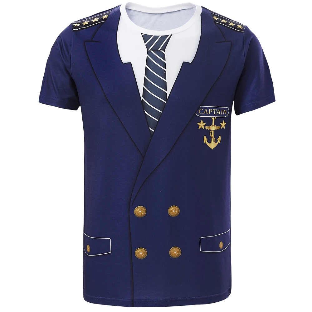 Мужской костюм капитана, футболки, забавная футболка для косплея, Хеллоуина, для взрослых мужчин, топ-пилот, униформа 3D размера плюс