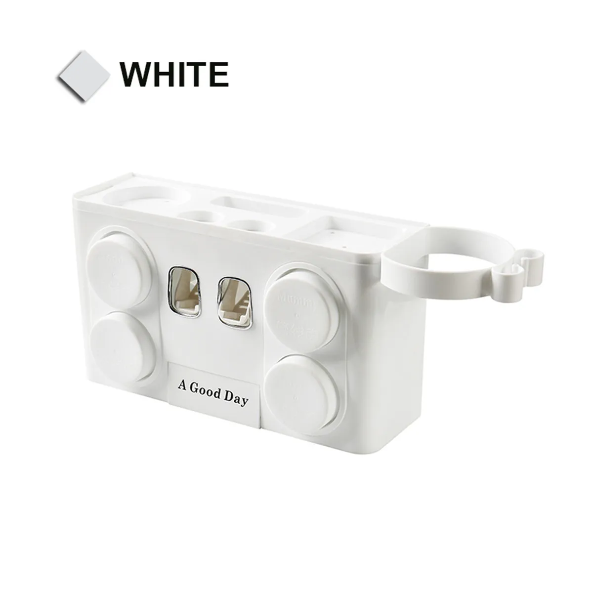 Настенный кронштейн для телевизора Зубная щётка Держатель автоматический дозатор для зубной пасты Ванная комната аксессуар-контейнер для волос и двухместным рычагом w/4 чашки - Цвет: Белый