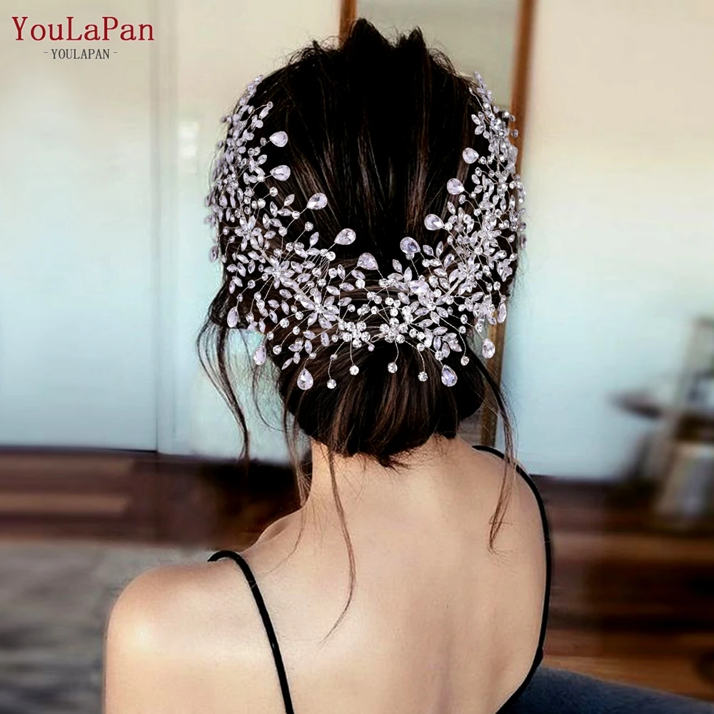YouLaPan HP379 Silver Crystal Hair Clip for Wedding Hair Comb Tiara Rhinestone Flower Wedding Accessories for Brides