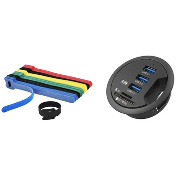 

In-Desk USB Hub 3 Port USB 3.0 Charger with 50 Reusable Color Mixing Cable Cord Strap Hook Loop Ties Tidy Organiser Tool