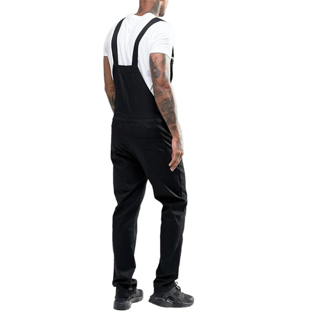 2020 Men Denim Overalls Dungarees Pants Men Casual Bib Solid Color Jumpsuit Jeans Suspender Pants Plus Size Black/White/Blue