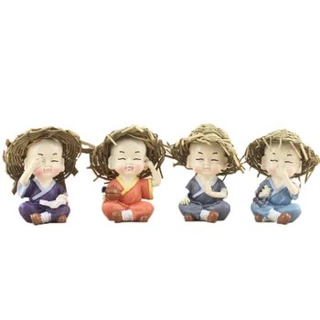 

4Pcs/Set Car Decoration Resin Monks Buddha straw hat cute Dolls Auto Interior Dashboard Ornament Automobiles Accessories