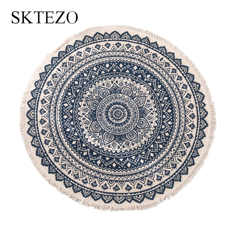 Круглый из хлопка и льна с кисточкой плетённые коврик, напольный ковер двери гобелен для спальни накидка на мебель Чай Гостиная ковровая зона ковер
