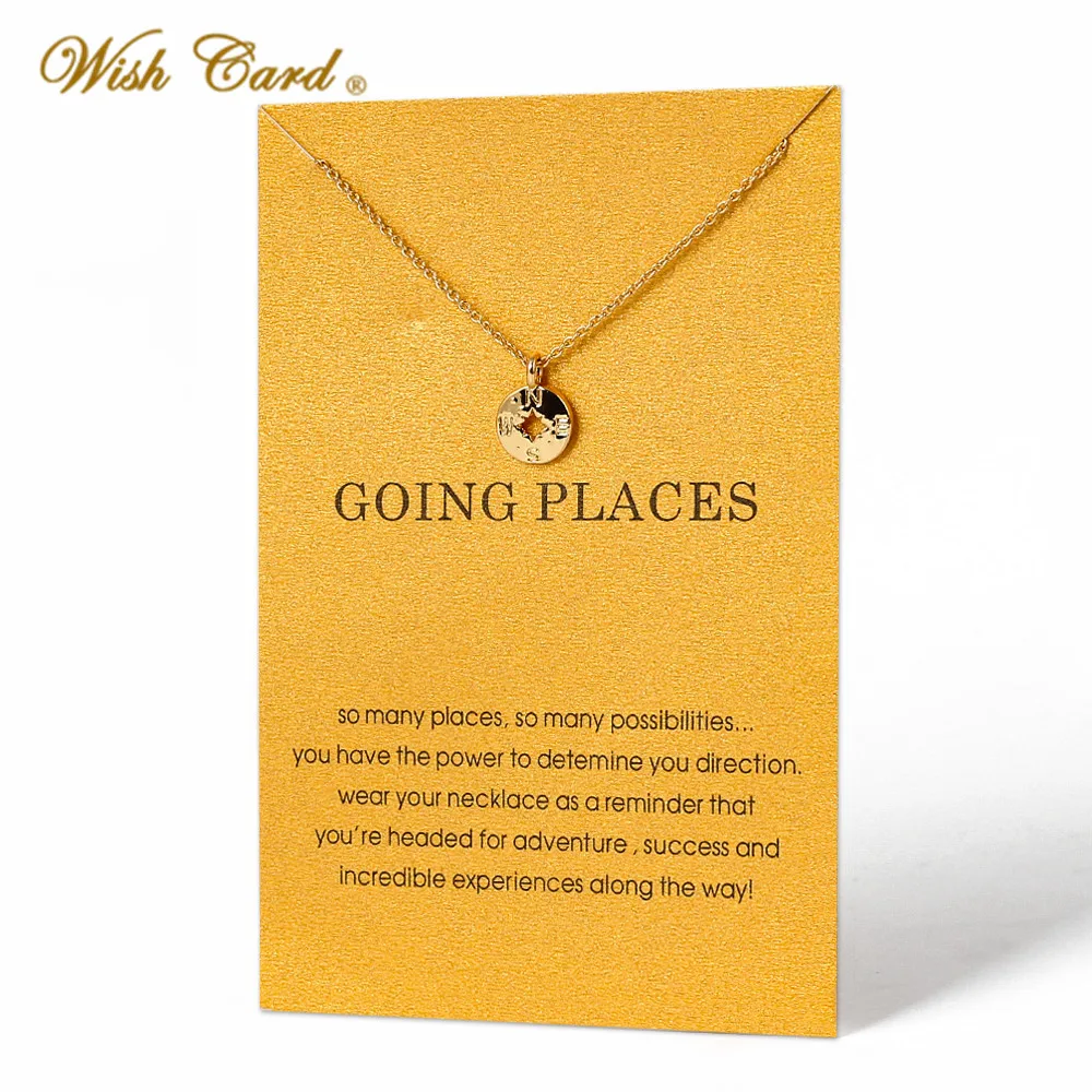 Ожерелье с подвеской золотого цвета изображением пожеланий и карт EY3520|Ожерелья