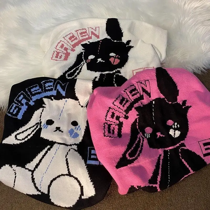 Winter Knit Sweater Pullover New Rabbit Couple Retro Japanese Lazy Style Loose Ins Super Fire Casual Womens Clothing | Женская одежда