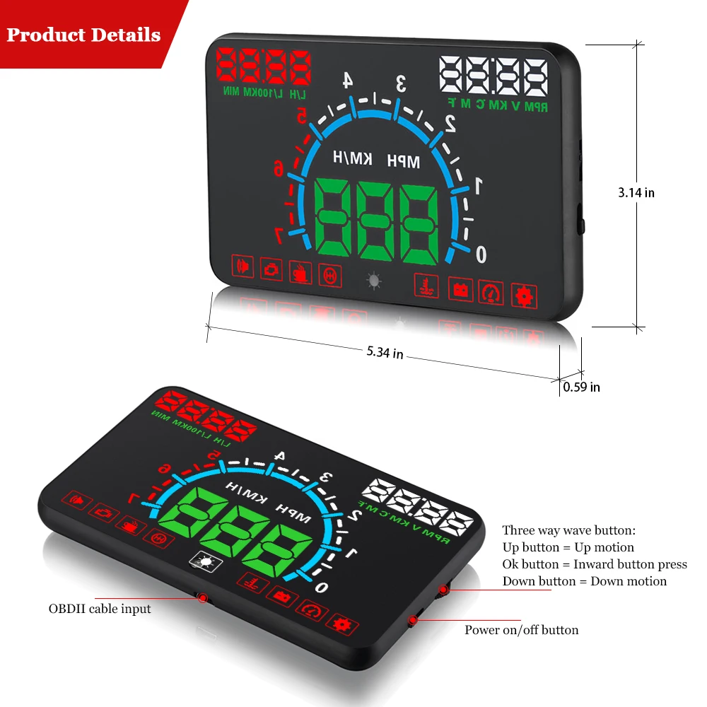 

E350 OBD2 HUD Car Display 5.8 Inch Screen Easy Plug And Play Overspeed Alarm Fuel Consumption display hud projector