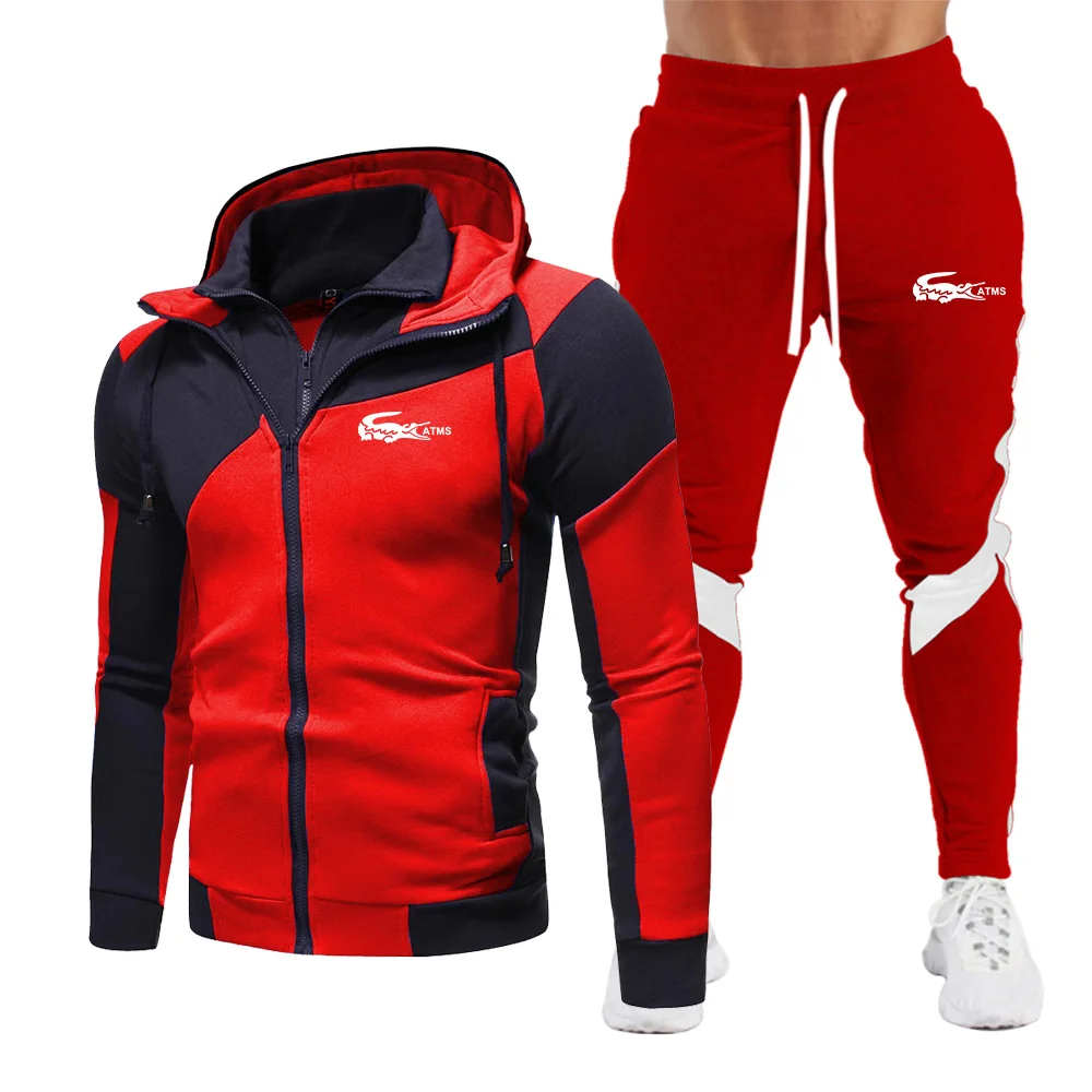 

Creative Fashion Sports Brand Men's Suit Splicing Zipper Jacket + Splicing Pants Two-piece Autumn and Winter Sports Casual Wear