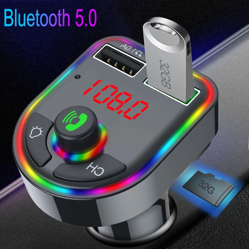 [Liaoshop] jinserta xe MP3 máy nghe nhạc Bluetooth 5.0 FM trasmitter rảnh tay điều chế 7-màu Đèn thân xe 4.1A Bộ sạc hai cổng USB