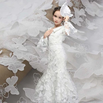 

The white 3D butterfly mesh embroidery lace fabric for dress ткань для платья ткани tissu african bazin riche getzner telas tela