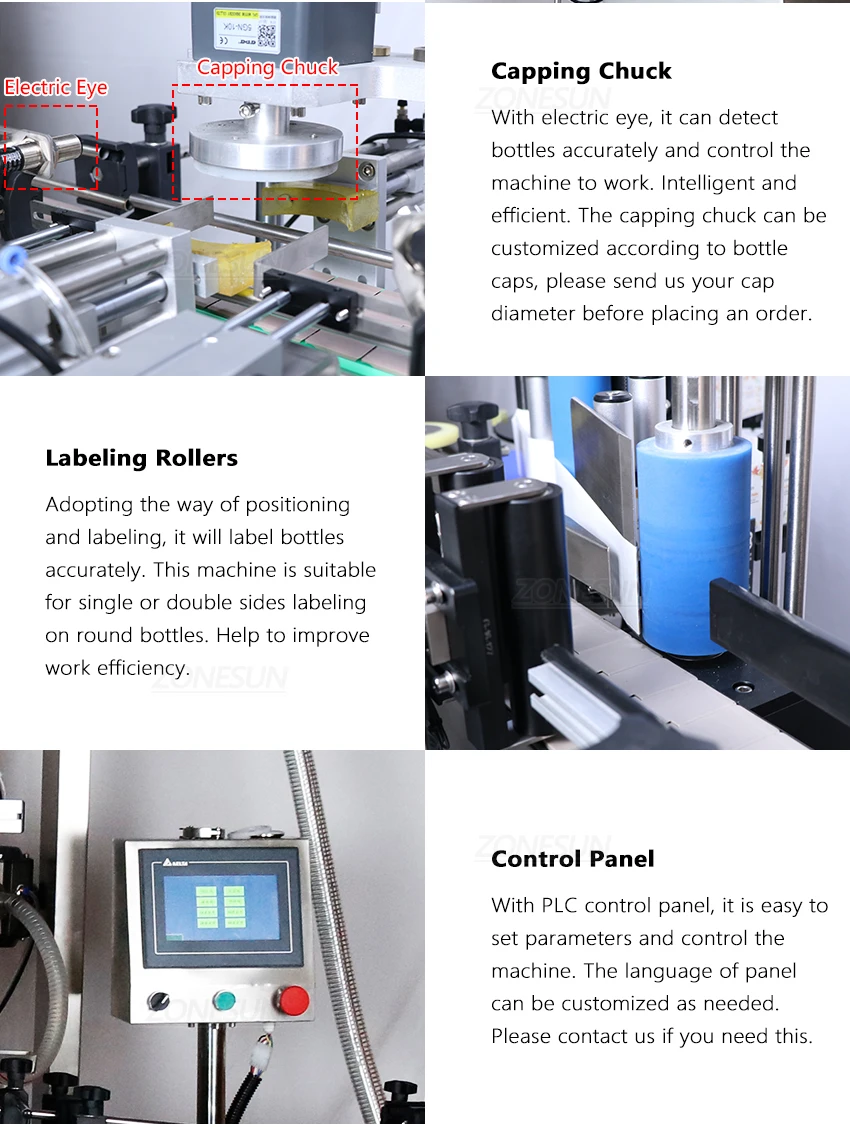 ZONESUN ZS-FAL180X3 Full Automatic Production Line Twist Off Cap Round Bottle Glass Jar Filling Capping And Labeling Machine