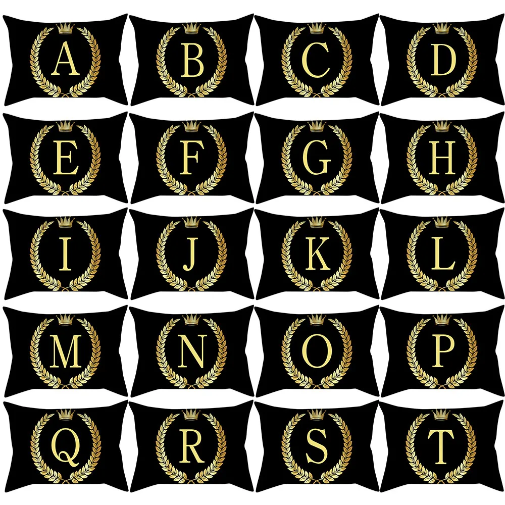 Tops Black and Gold 26 Letters Printed Pillowcase Sofa Bedroom Cushion Cover Home Decor Accessories Pillow Case Dropshipping | Дом и сад