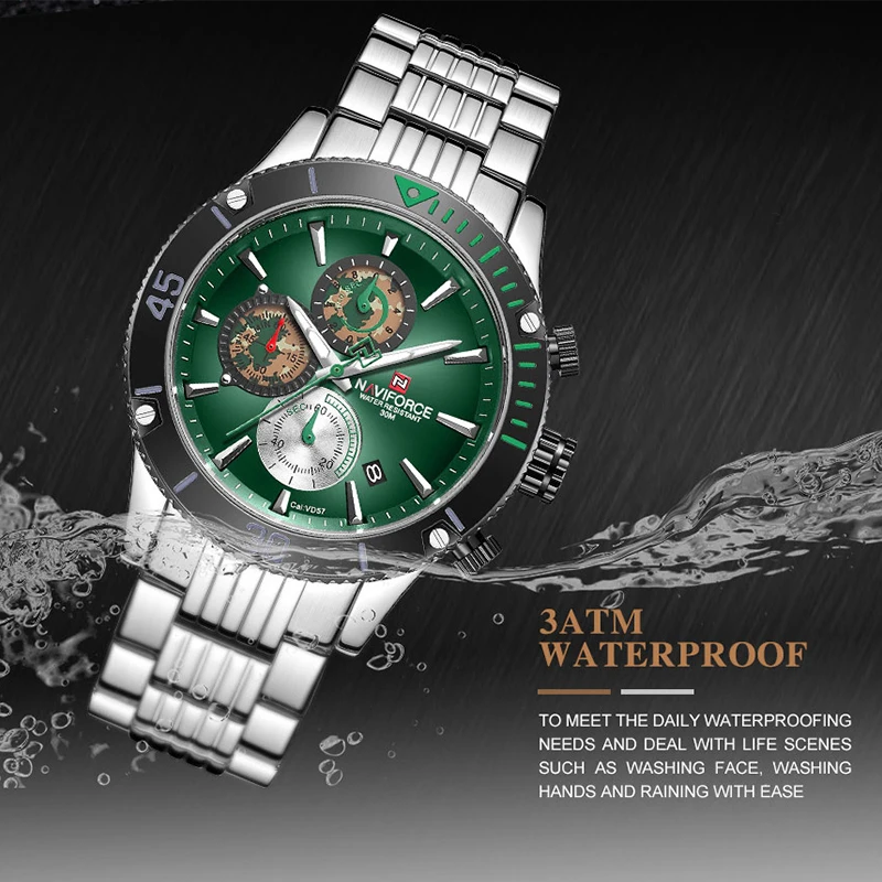 Новые мужские часы NAVIFORCE, армейские военные спортивные наручные часы, мужские водонепроницаемые часы с хронографом и датой, зеленые кварцевые часы, мужские часы