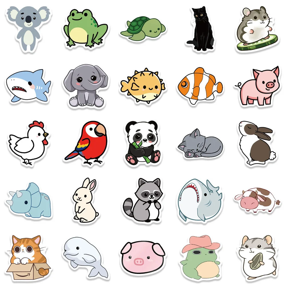 10/50pcs Animals Stickers Cute Cartoon Dog Cat Pig Sticker Anime ...