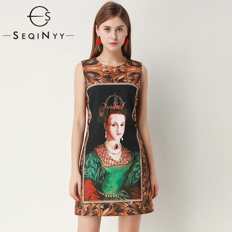 

SEQINYY Vest Dress 2020 Summer Spring New Fashion Design High Quality Vintage Painting Flowers Printed Mini Dress