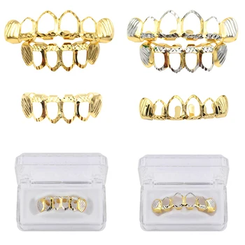 

1pcs/1set Gold Top&Bottom Mouth Teeth Hip Hop Grills Hollow Tooth Grill Sets Punk Body Jewelry