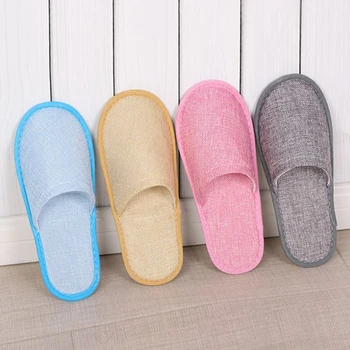 New Comfortable Breathable Slippers Hotel Disposable Supplies Summer Home Hospitality Linen Slippers Thick Bottom