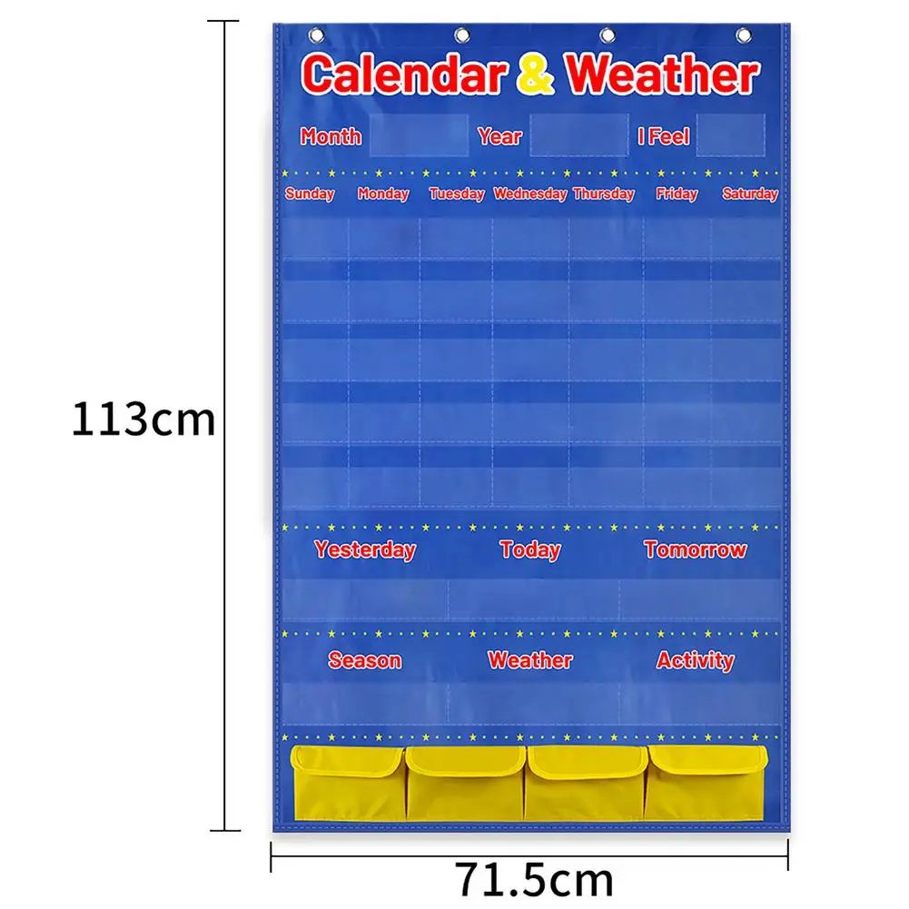 Classroom Calendar Pocket Chart, School Calendar for Kids Learning for  Home, Home school Classroom Supplies for Teachers Elementary(Blue) 