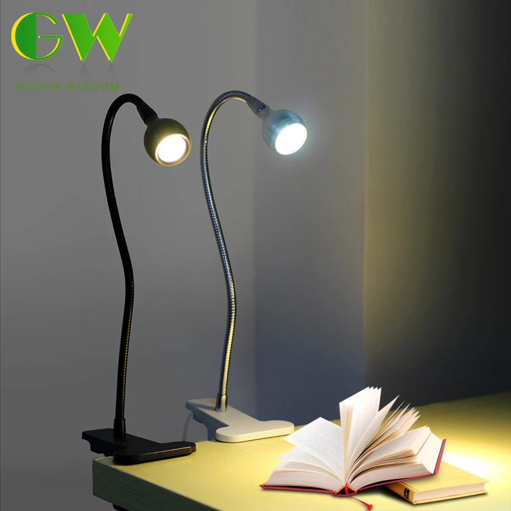 LED Flexible Reading Light Clip-on Table Study Desk Lamp black/white 