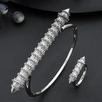 

Zlxgirl jewelry Luxury Nail Shape Super Shing Cubic Zriconia Wedding Saudi Arabic Dubai Bangle Ring Set
