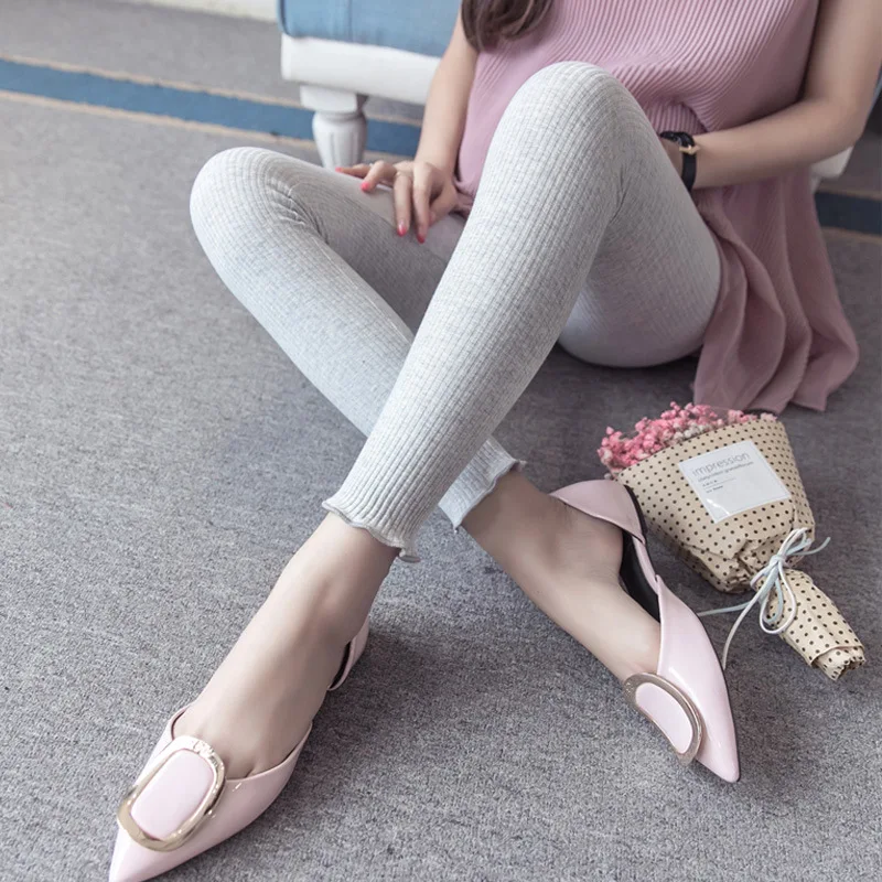 

2019 Spring And Summer Korean-style Leggings for Pregnant Woman Outer Wear Frilled Knit Vertical Stripe Abdominal Support Skinny