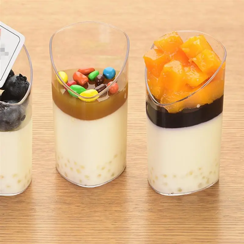 

20pcs 80ml Transparent Bevel Tiramisu Cups Plastic Pudding Cup Disposable Dessert Container