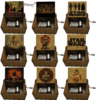 

10pcs/lot creative print Wooden Hand-crafted Music Box Pattern Star Wars caja musical kids fans Gift Birthday Gift wholesale