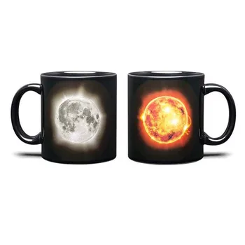

New Creative Solar and Lunar Eclipse Ceramic Color-changing Cups, Two-sided Color-changing Water Cups, Thermal Induction Mugs