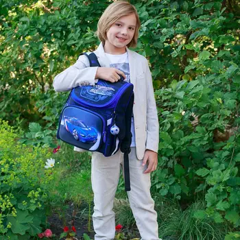 

New Cartoon Race Car Tank School Bags for Boys Foldable Orthopedic Kids Backpack Children Bag Safety Reflective Strip Backpack