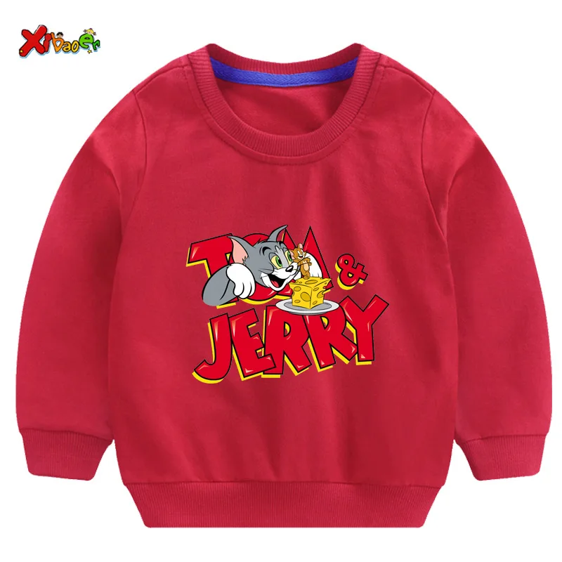 toddler girl sweatshirts baby boy hoodie children Pullover Tops Autumn Fashion Long Sleeve Cartoon Tom and jerry clothing - Цвет: sweatshirt red