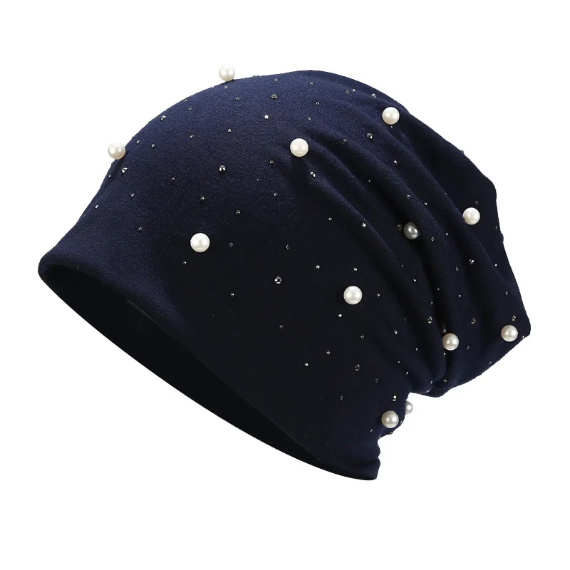 Новая зимняя женская шапка жемчужный горячий сверлильный хлопковый пуловер Кепка Женская Осенняя уличная капор месяц шапка наушники Skullies& Beanies