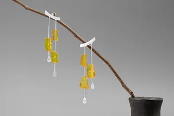 

DI-225 Natural Amber Tassel Long Drop Earrings For Women Brincos Female Jewelry