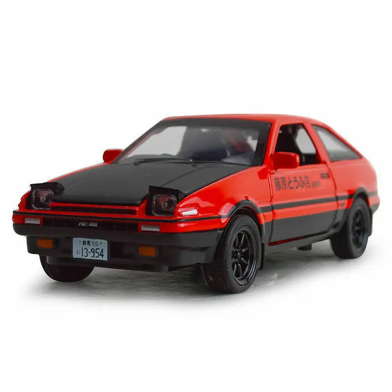 Miniauto 1/28 начальный D Toyota TRUENO AE86 литой автомобиль модель Мини Сплав автомобиль игрушки w/звук и свет - Цвет: Black Red