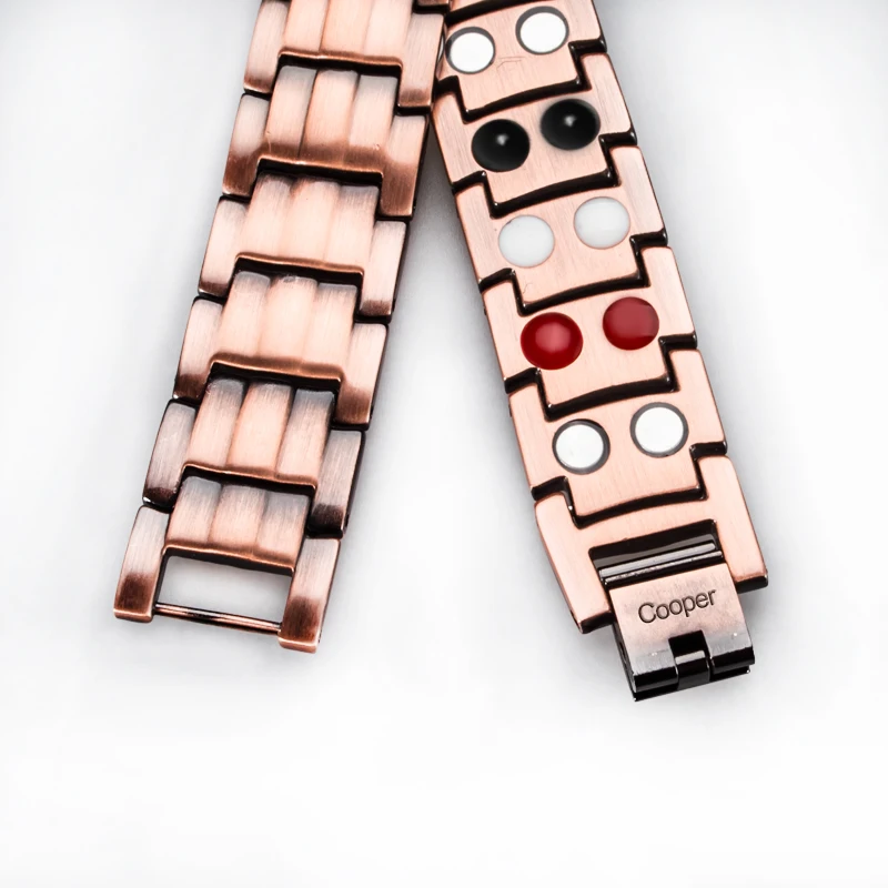 Hottime Double Row 4 IN 1 Bio Elements Energy Magnetic Bracelet Men's Fashion Healing 99.95% Pure Copper Bracelets Bangles
