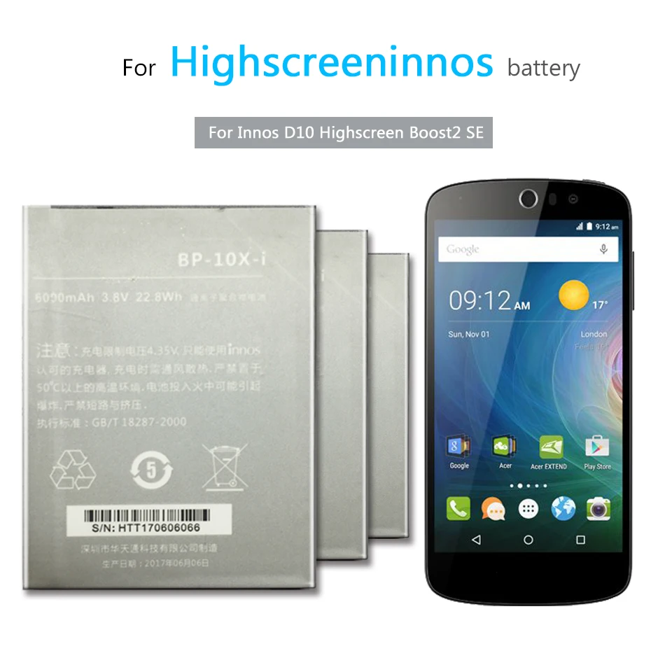 Аккумулятор для Highscreen Boost 2 II SE литий-ионный аккумулятор 6000 мАч BP-10X-i 3,8 в аккумулятор для мобильного телефона Innos D10 D10C D10F D10CF